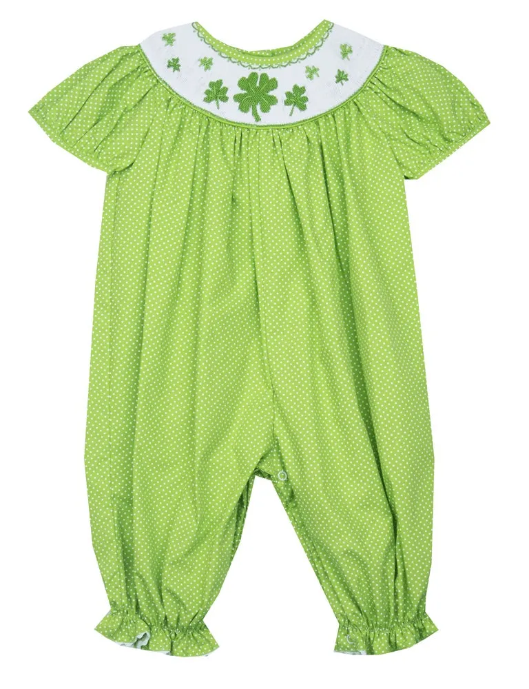 Le' Za Me Smocked Shamrock Bishop Romper