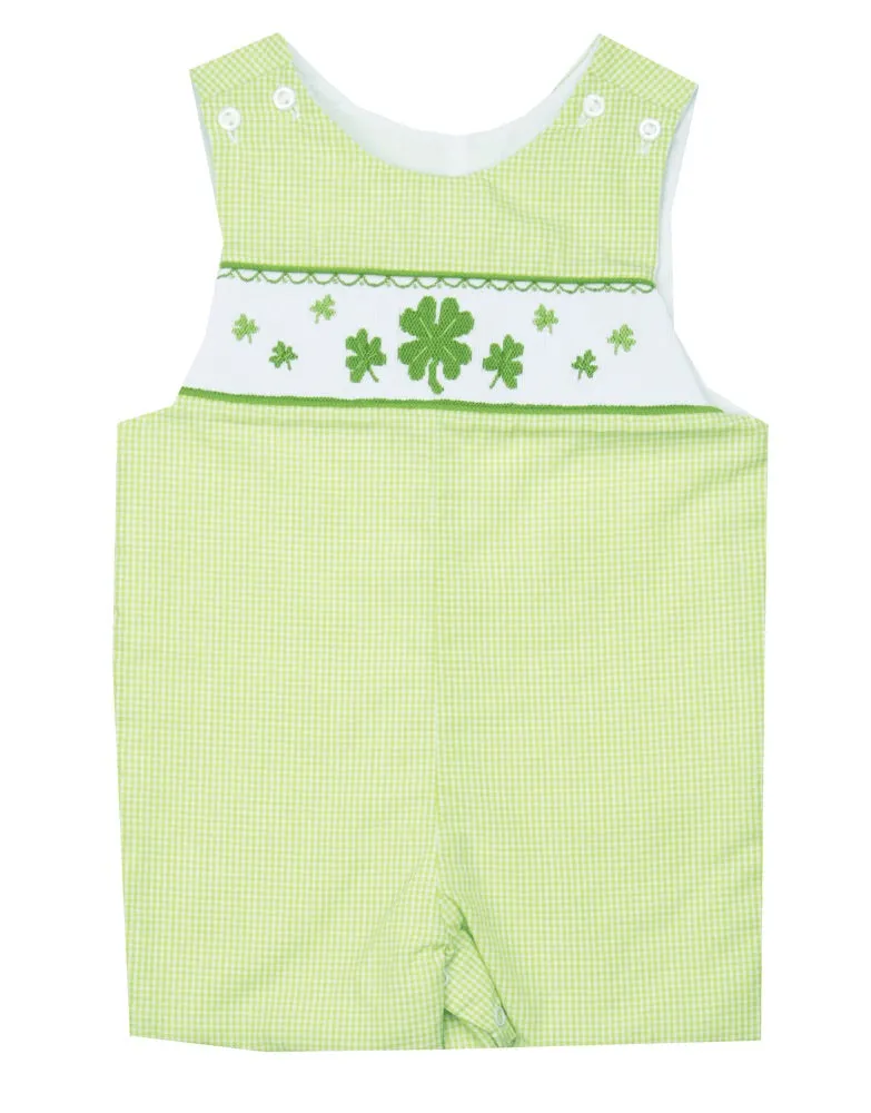 Le' Za Me Smocked Shamrock Bishop Romper
