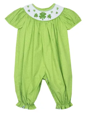 Le' Za Me Smocked Shamrock Bishop Romper