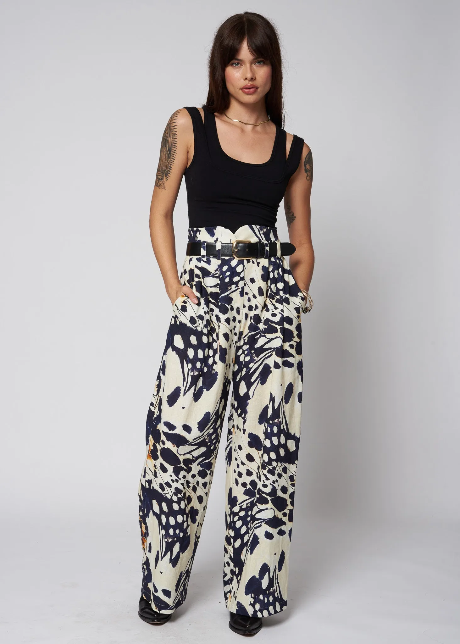 LINEN KNOTCH WAIST PANT
