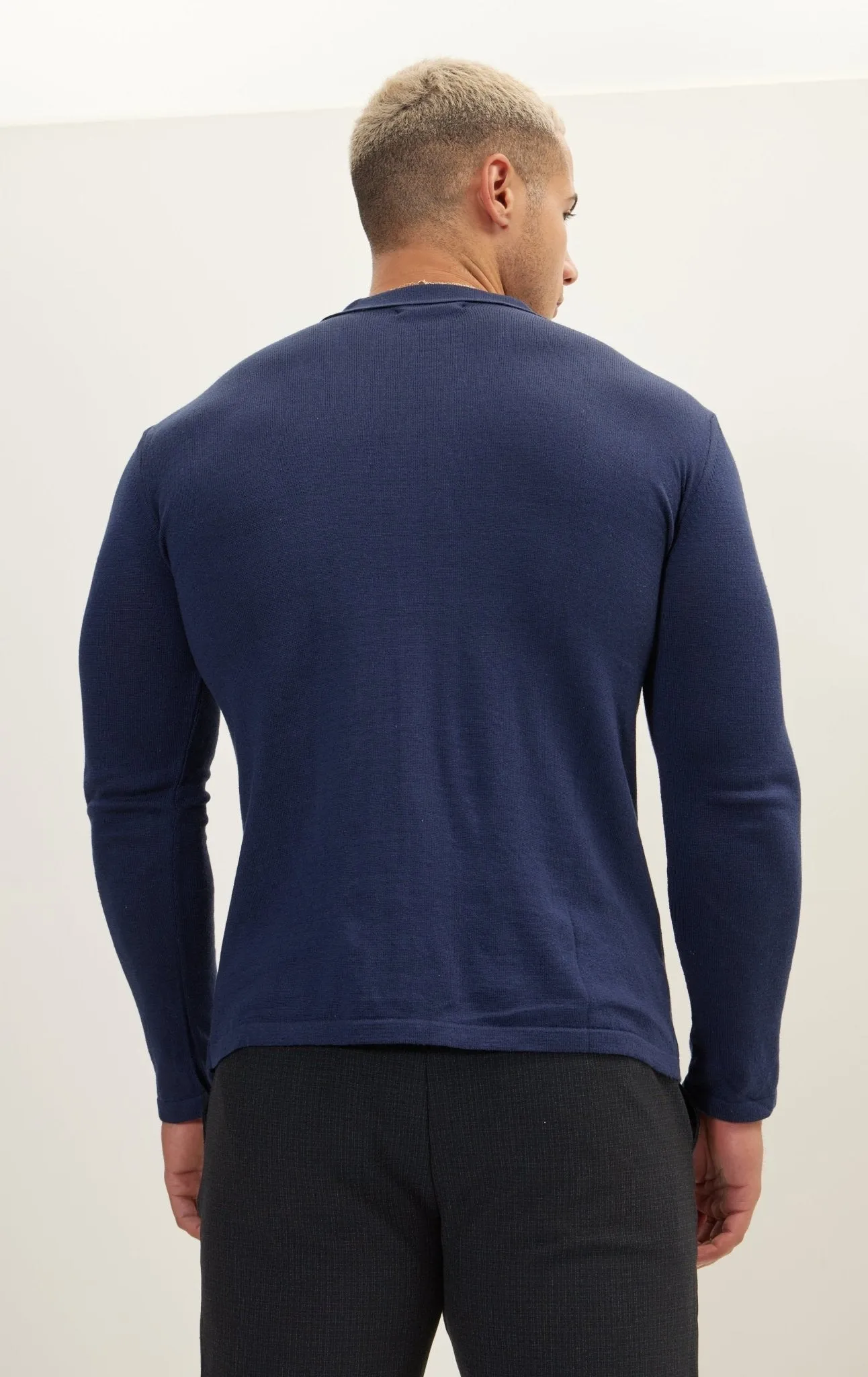 Long Sleeve Knit Button Down - Navy