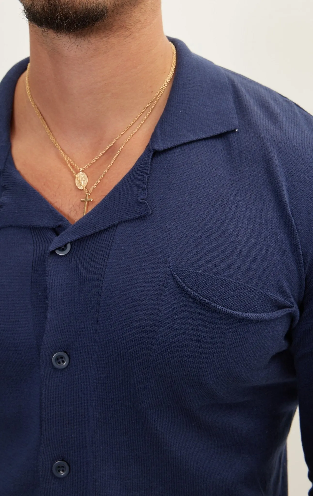 Long Sleeve Knit Button Down - Navy