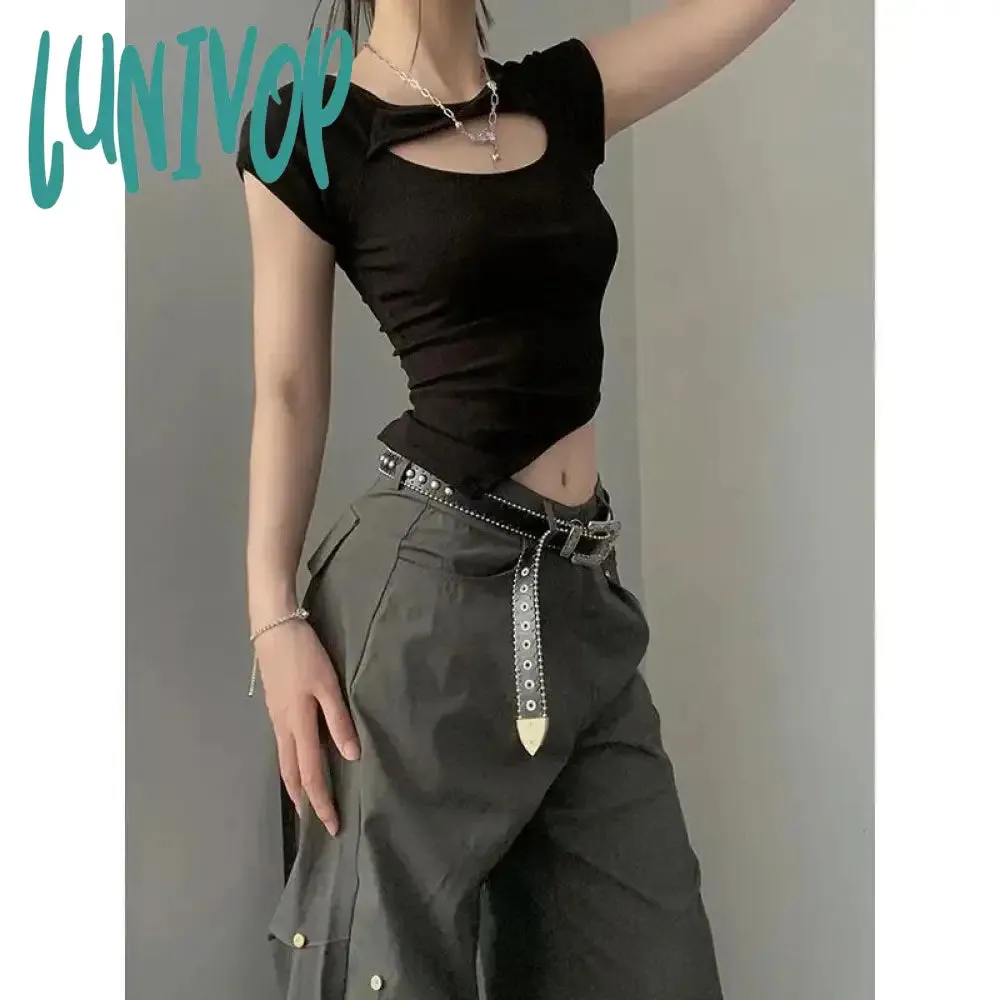 Lunivop 90s streetwear Retro Hot Girl Camouflage Printed Mesh Halter Sling Summer Slim Slimming Irregular Short Top Two-Piece Set