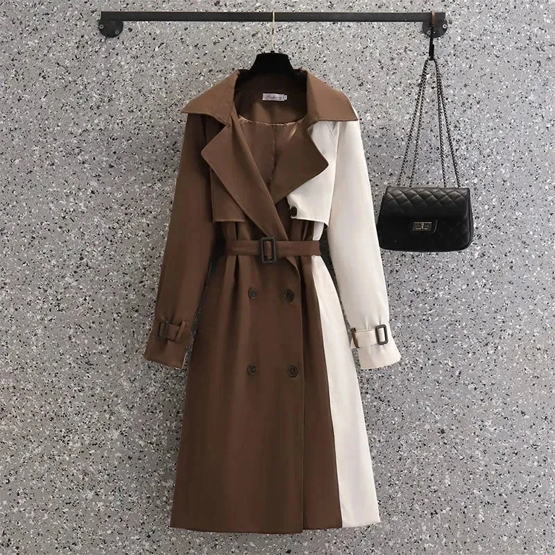 LVSANW 2024 Autumn Korean Mid-length Trench Coat Women Fashion Contrast Color Patchwork Spring Windbreaker Coat Female Windproof Jacket