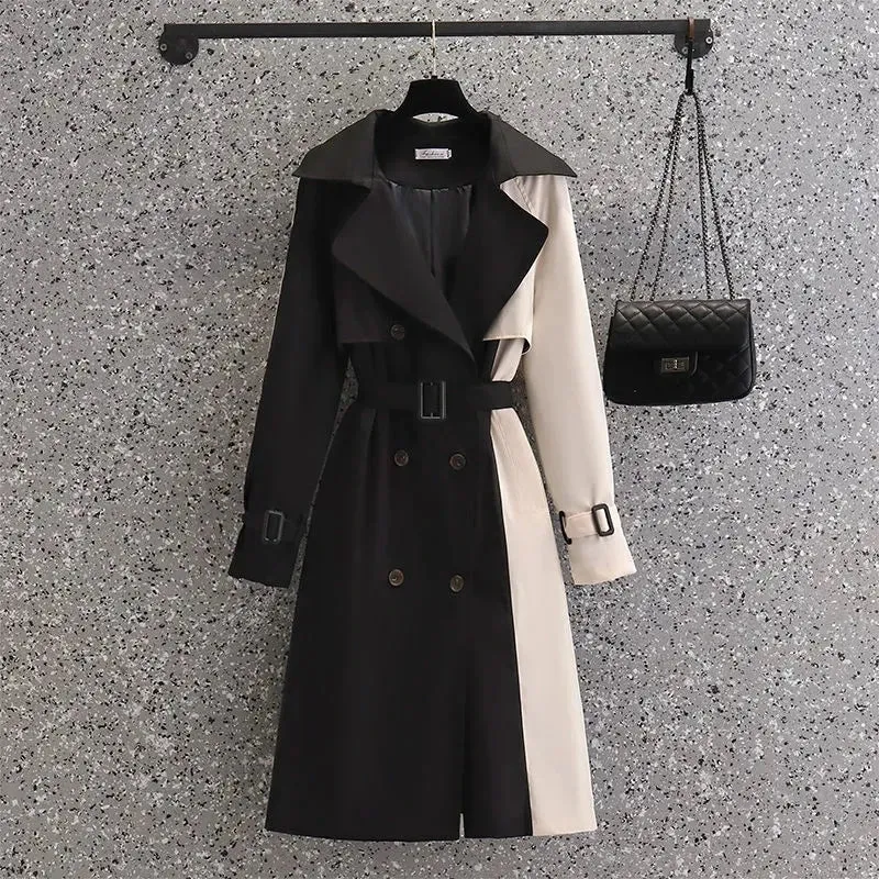 LVSANW 2024 Autumn Korean Mid-length Trench Coat Women Fashion Contrast Color Patchwork Spring Windbreaker Coat Female Windproof Jacket