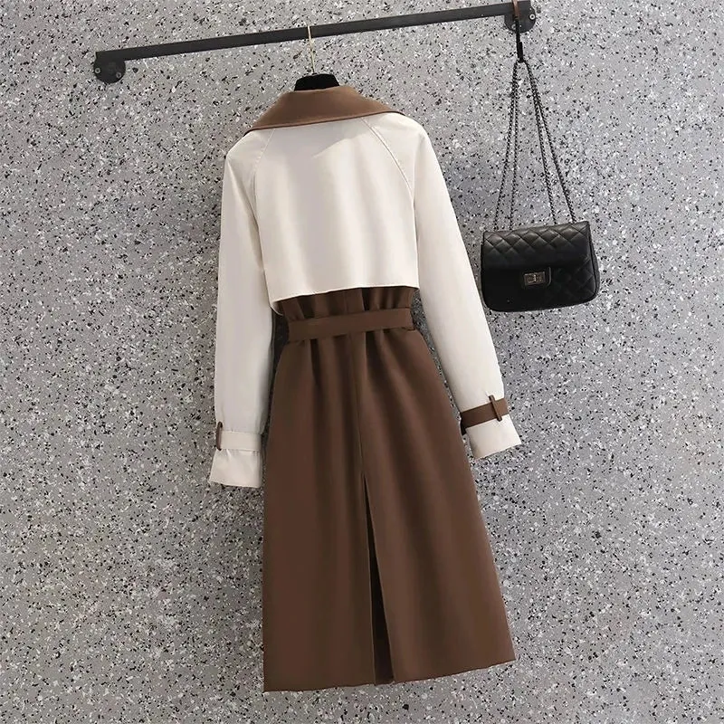 LVSANW 2024 Autumn Korean Mid-length Trench Coat Women Fashion Contrast Color Patchwork Spring Windbreaker Coat Female Windproof Jacket