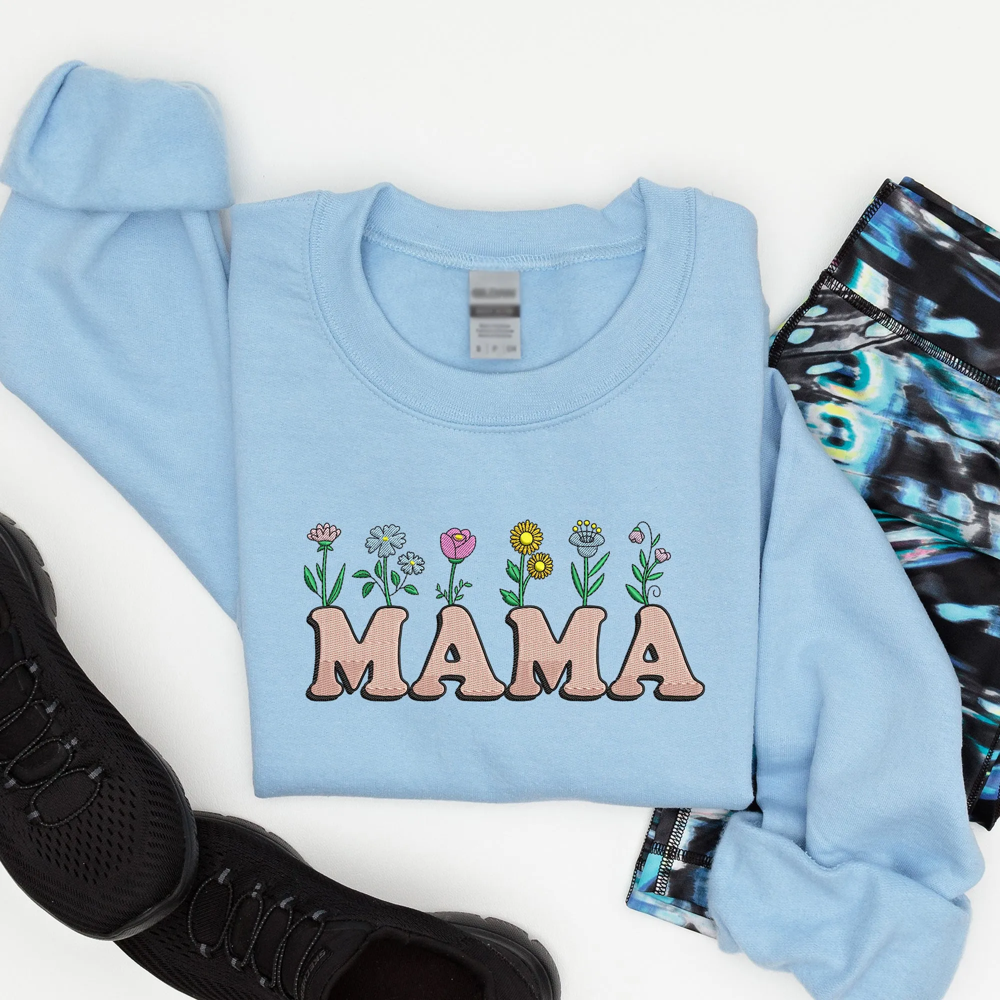 Mama Flowers Embroidered Adult Sweatshirt