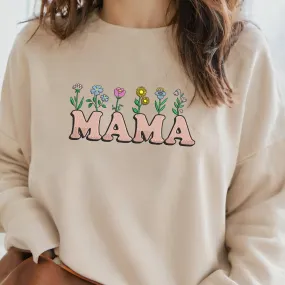 Mama Flowers Embroidered Adult Sweatshirt