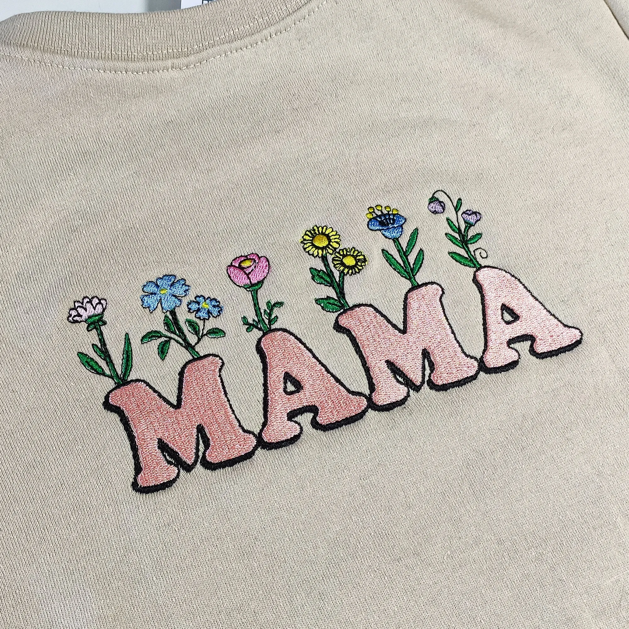 Mama Flowers Embroidered Adult Sweatshirt