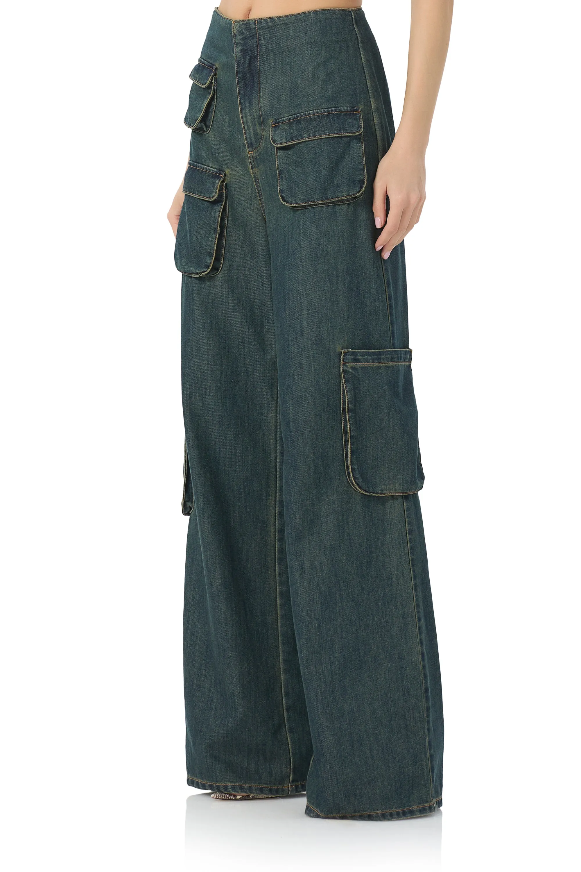 Maxwell Wide Leg Cargo Pant - Tinted Wash