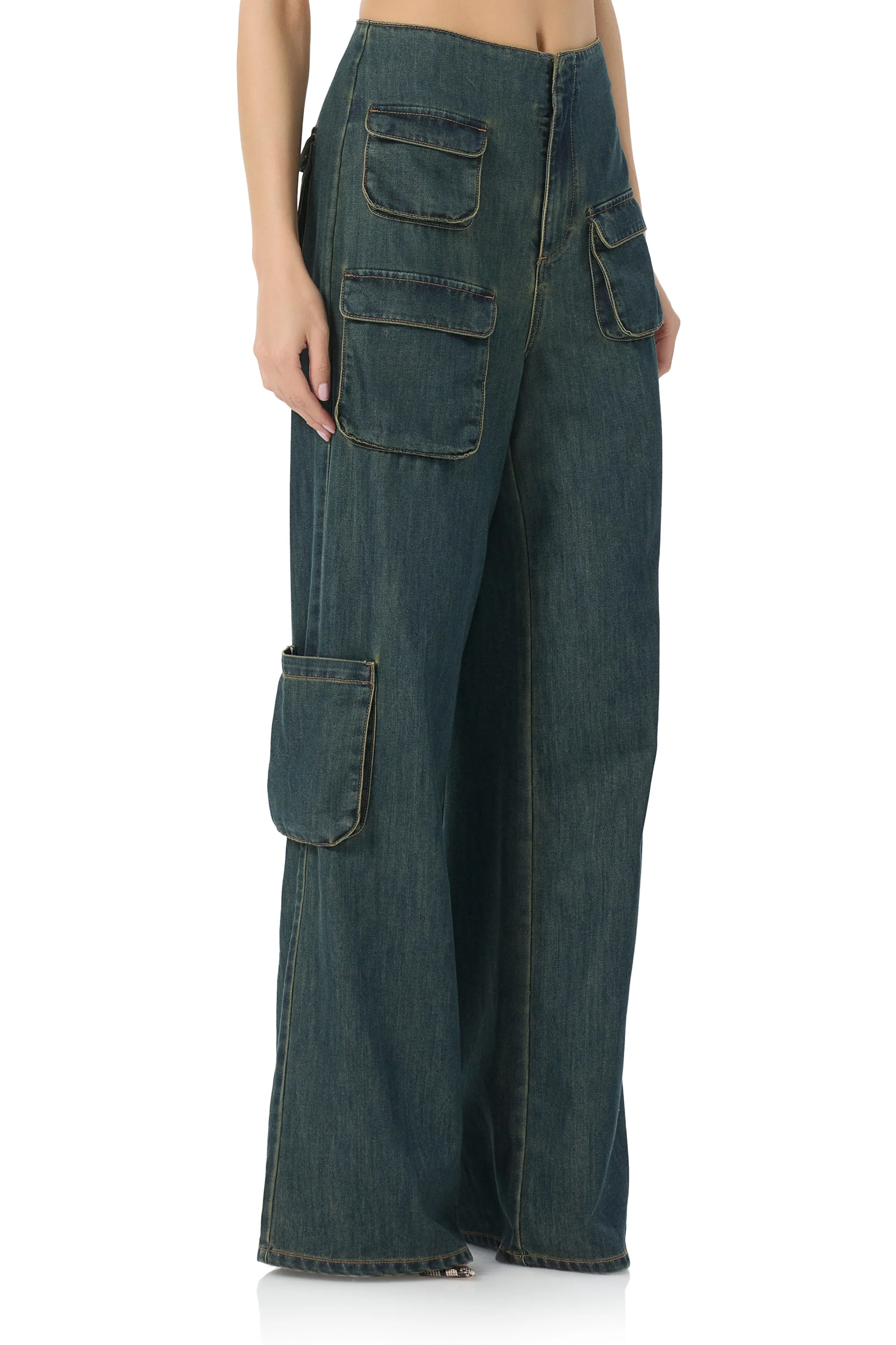 Maxwell Wide Leg Cargo Pant - Tinted Wash