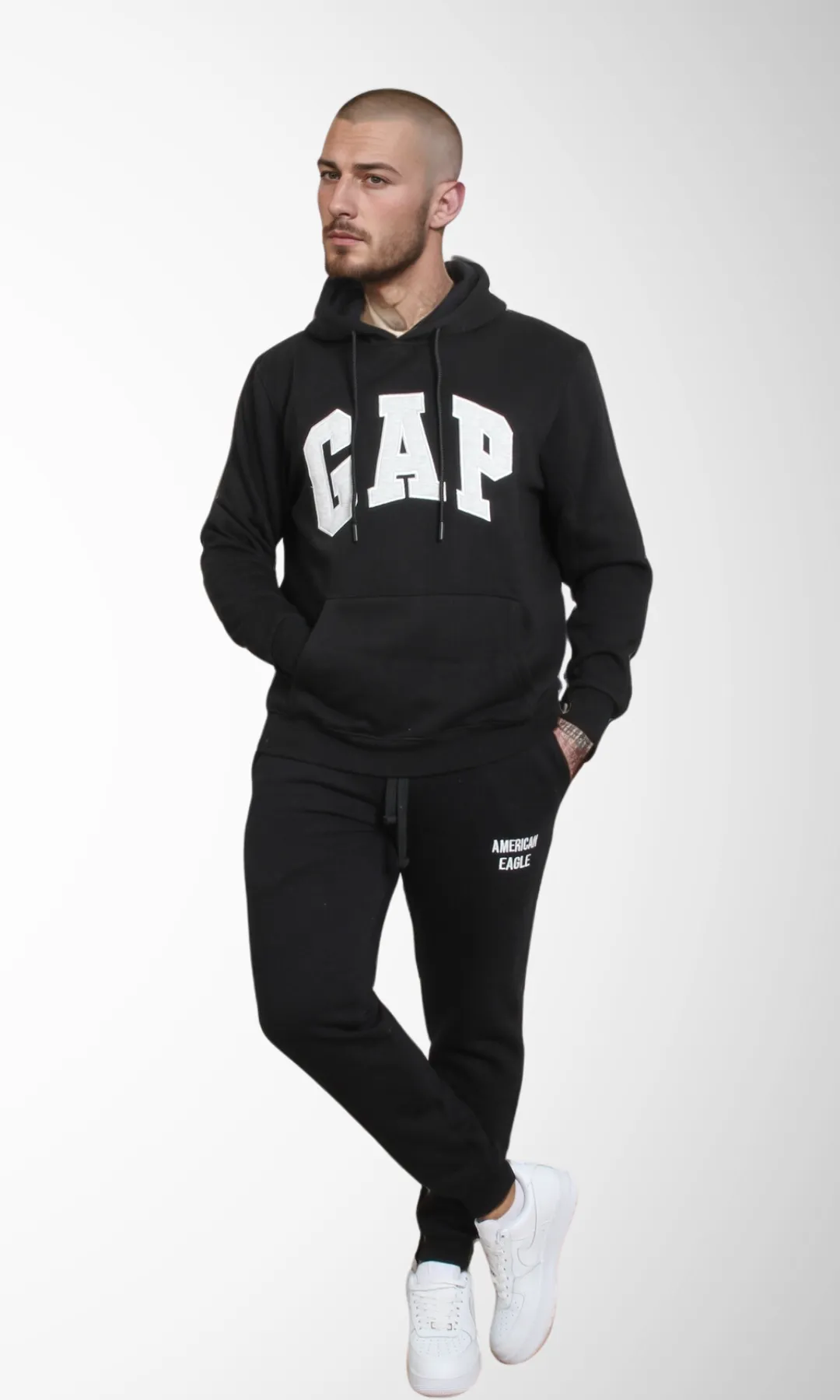 Men Vintage Pullover Hoodie (Black)