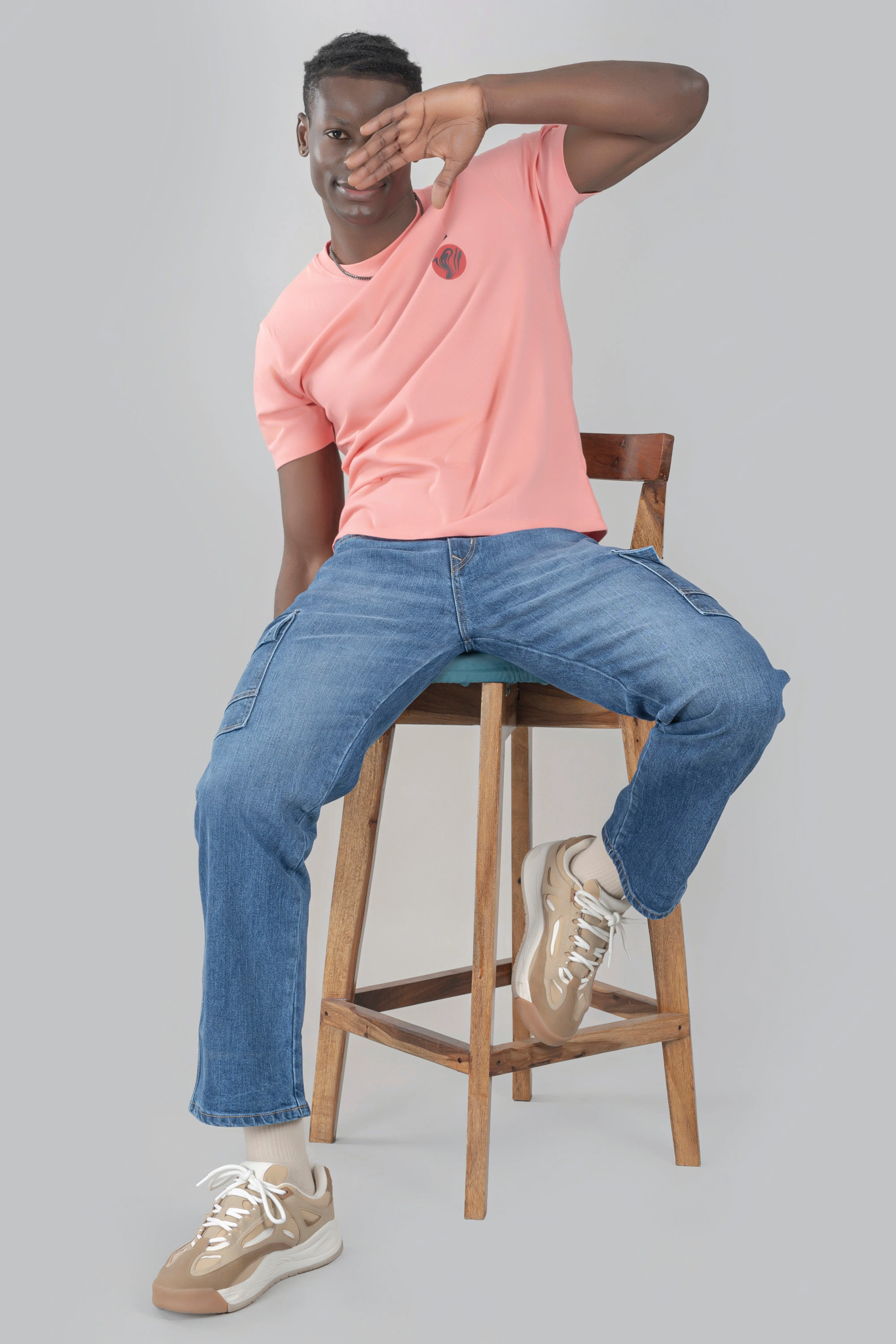 Men's Regular Fit Blue Cargo Denim Jeans