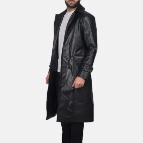Men's Trench Coat Genuine Sheep Leather Long Winter Jacket Knee Length Long Coat