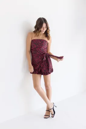 Michelle Sleeveless Abstract Print Romper Red