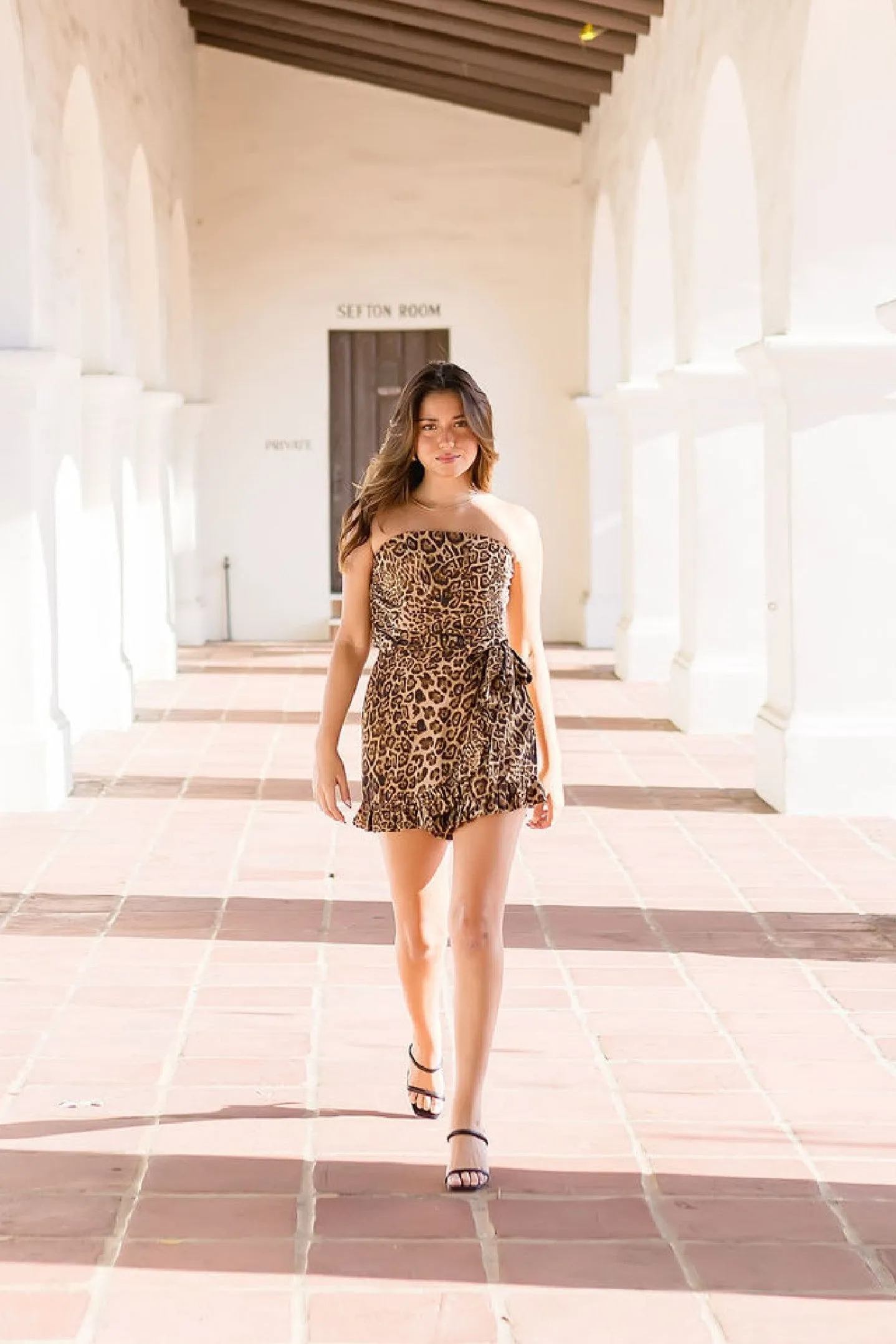 Michelle Sleeveless Leopard Print Romper Brown