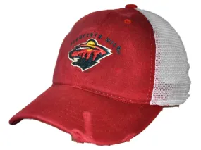 Minnesota Wild Retro Brand Red Worn Mesh Vintage Adjustable Snapback Hat Cap