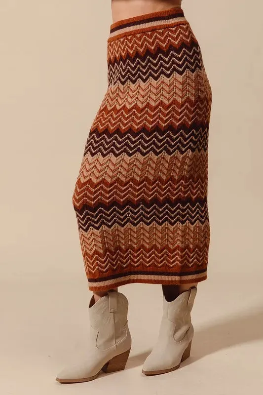 Multi Color Chevron Knit Midi Skirt