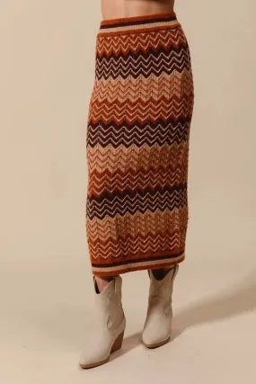 Multi Color Chevron Knit Midi Skirt