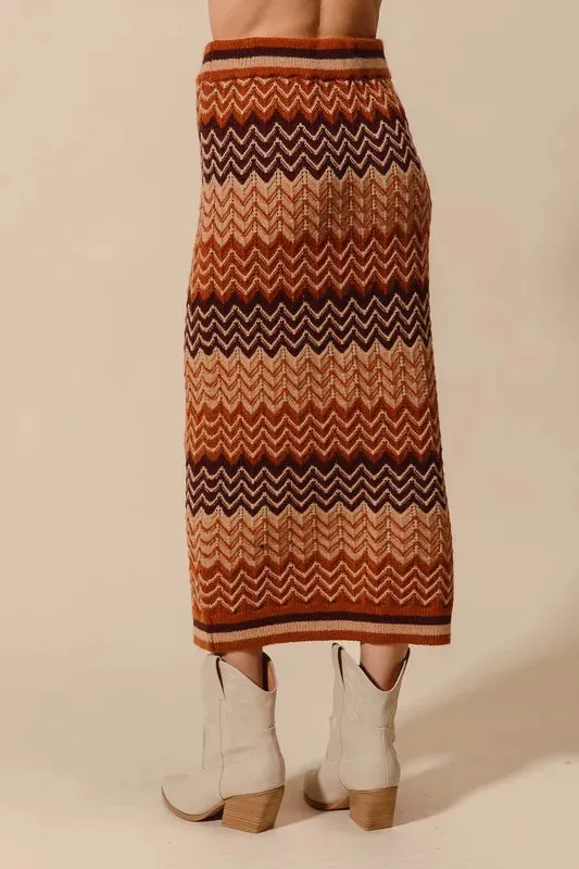 Multi Color Chevron Knit Midi Skirt