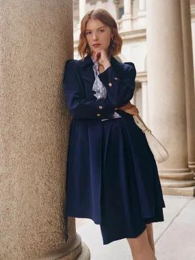 Navy Blue Triacetate Lapel Trench Coat
