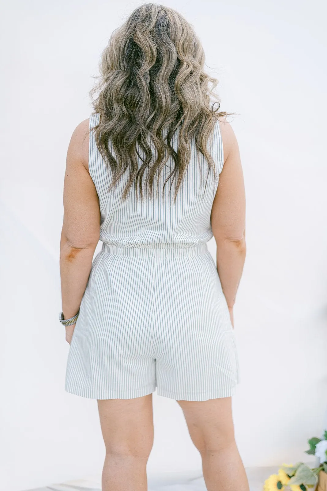 Navy Pinstriped Sleeveless Romper
