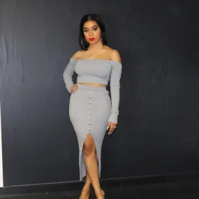 Off Shoulder Crop Top And Midi Skirt Set