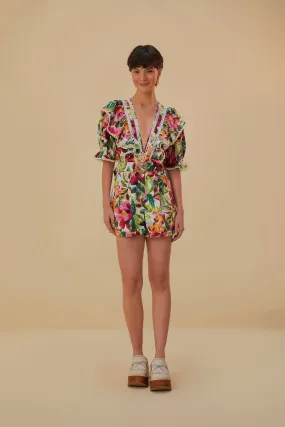 Painted Flowers Off-White Romper