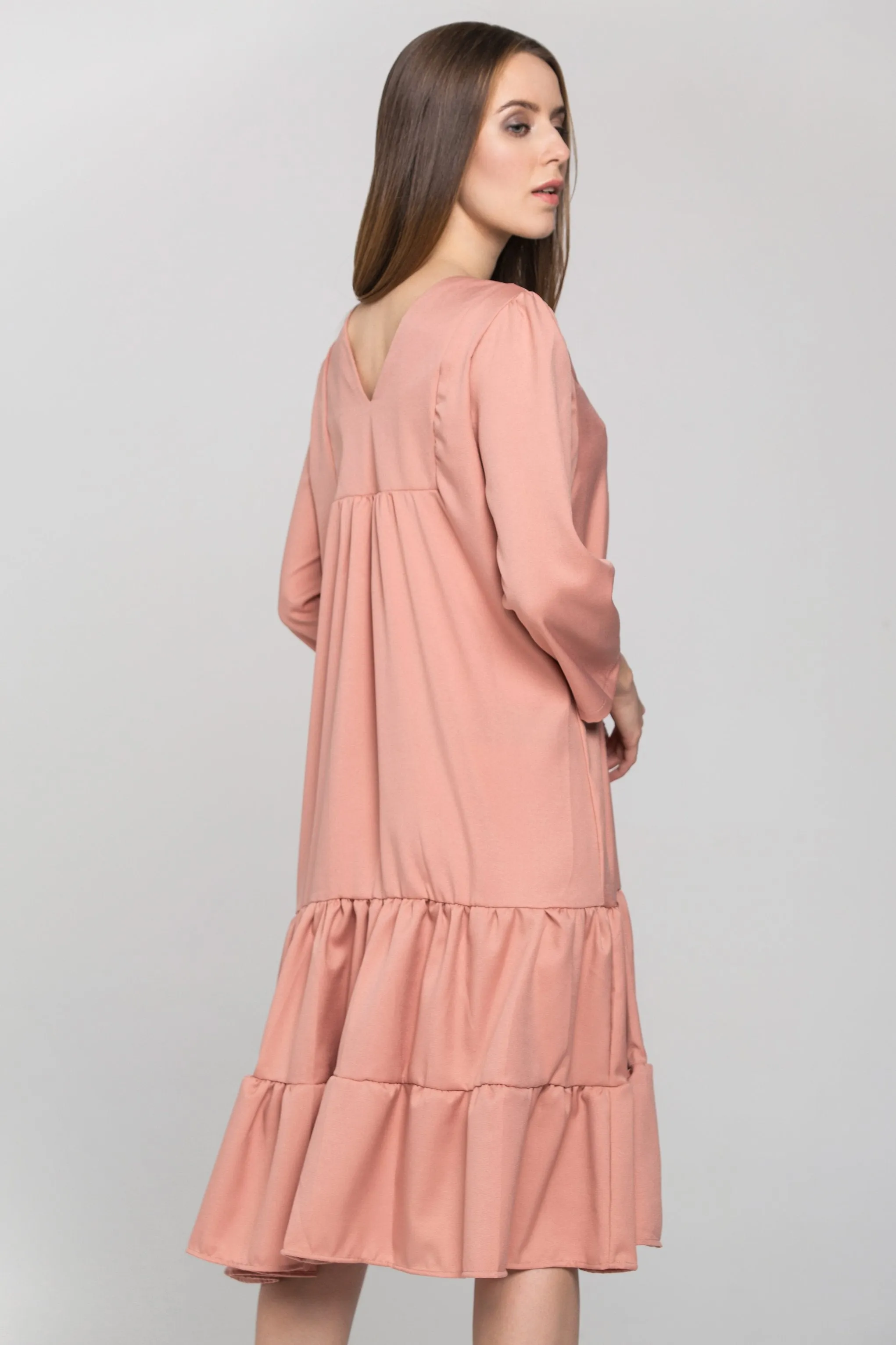 Pecan Flounced Panel Midi Dress