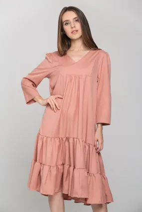 Pecan Flounced Panel Midi Dress