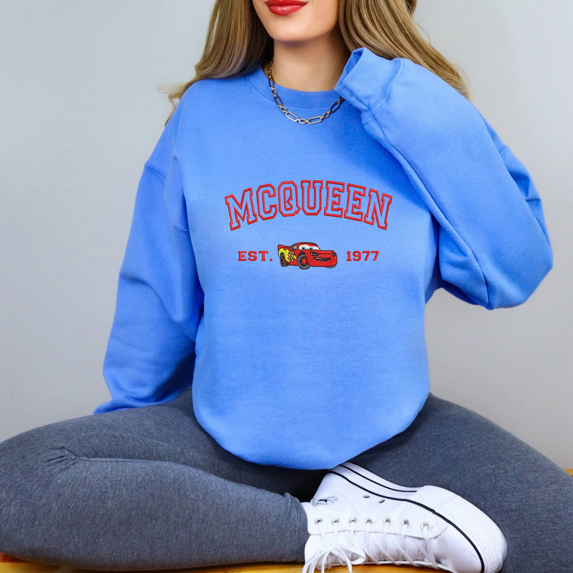 Personalized Disney Cars McQueen Embroidered Adult Sweatshirt
