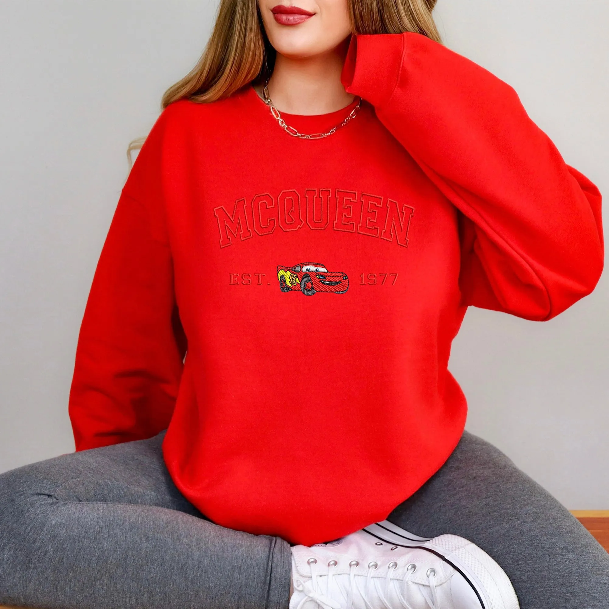 Personalized Disney Cars McQueen Embroidered Adult Sweatshirt