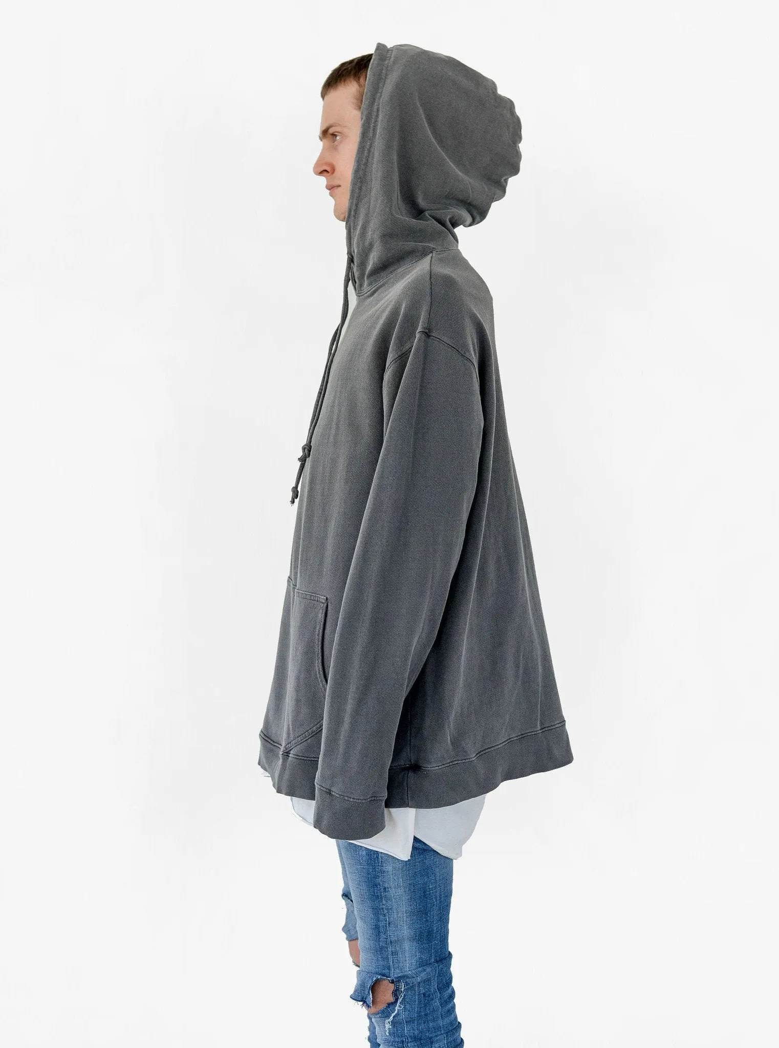 Pigment Dyed Washed Hoodie in Faded Black