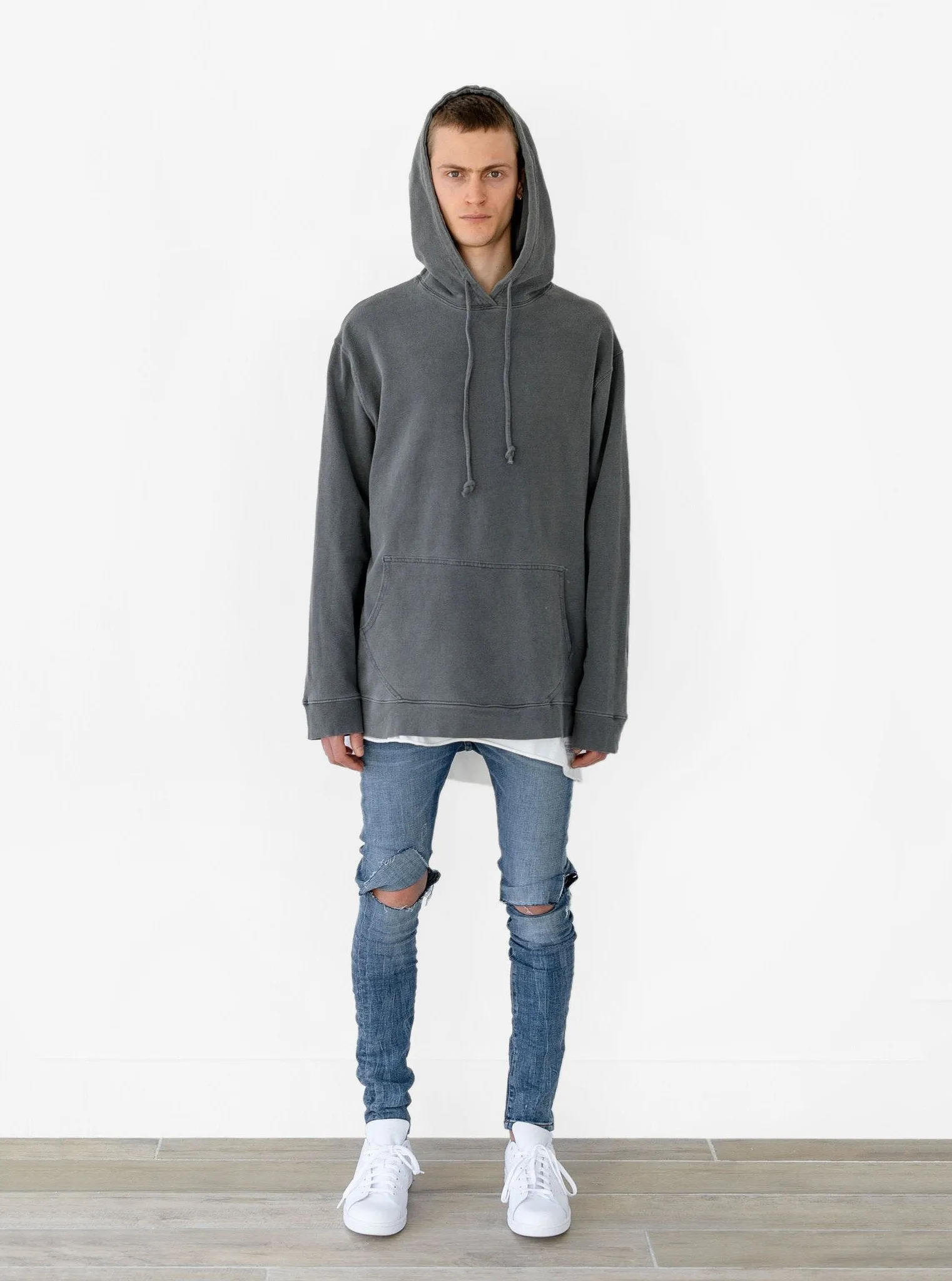 Pigment Dyed Washed Hoodie in Faded Black