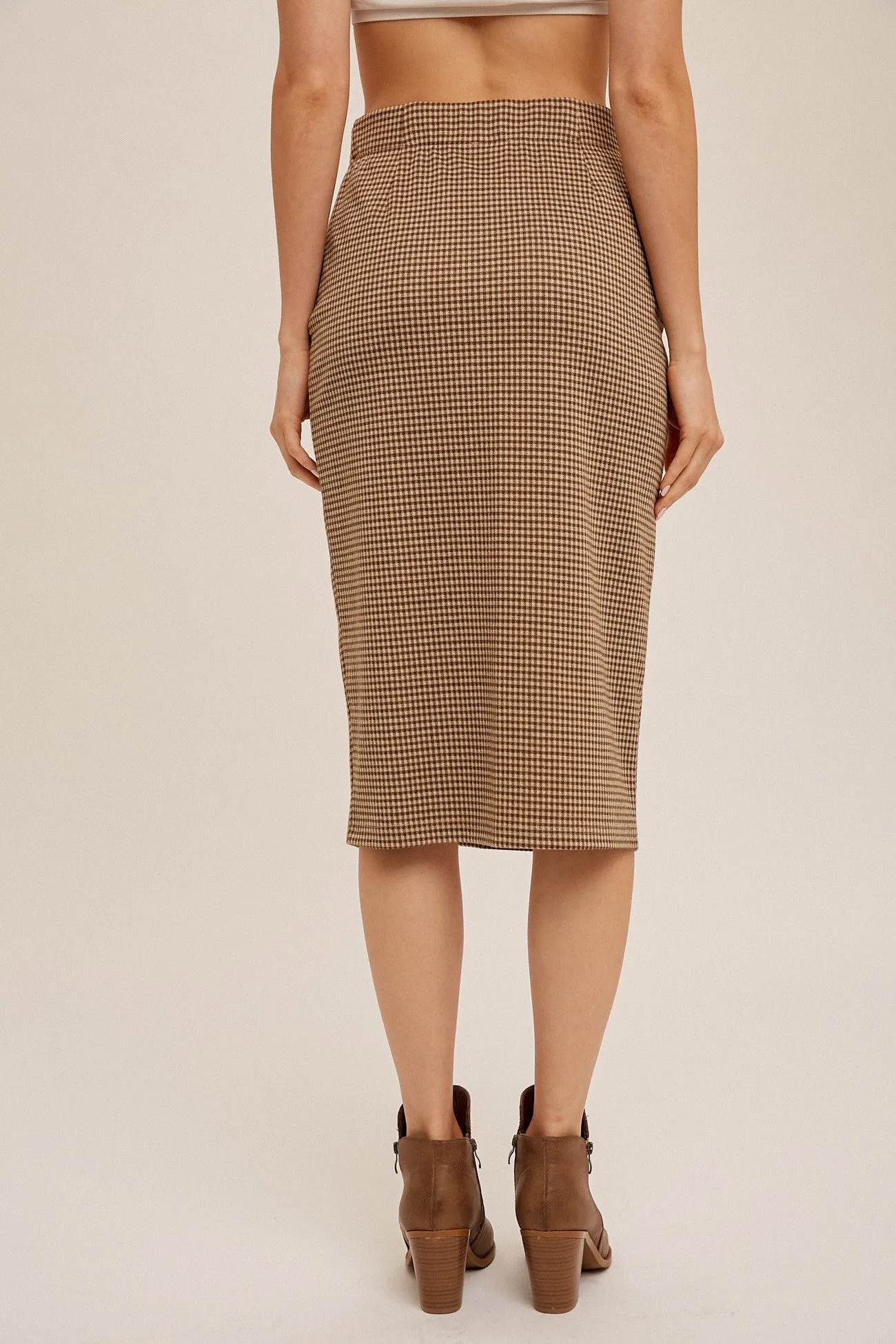 Plaid Slit Midi Skirt