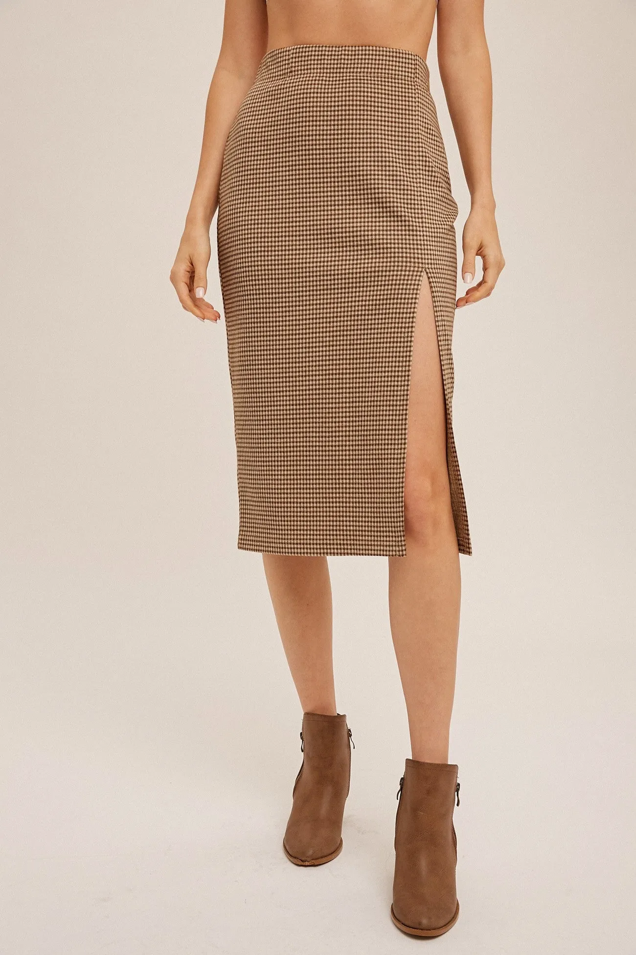 Plaid Slit Midi Skirt