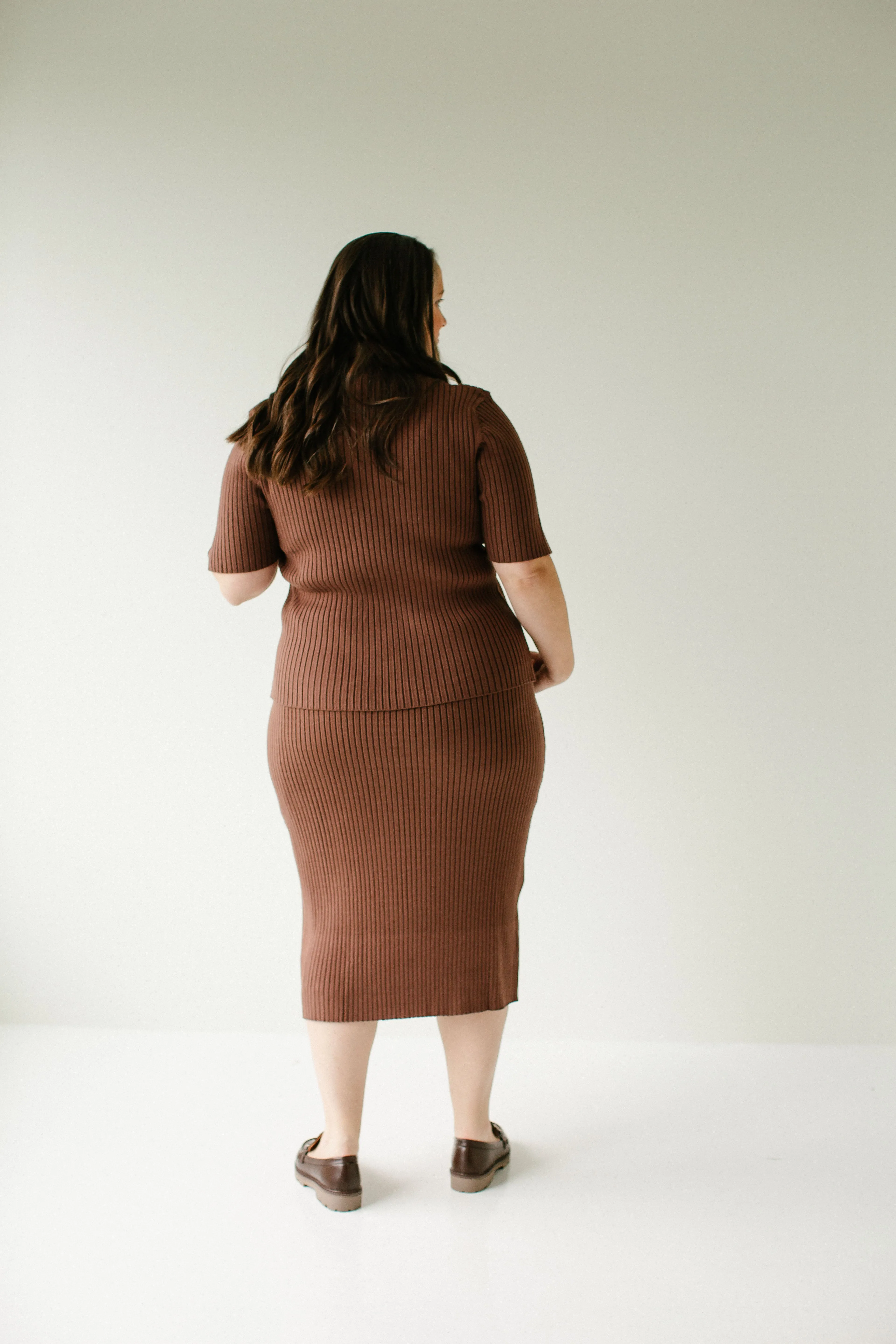 Plus 'Delaney' Ribbed Midi Sweater Skirt in Brown