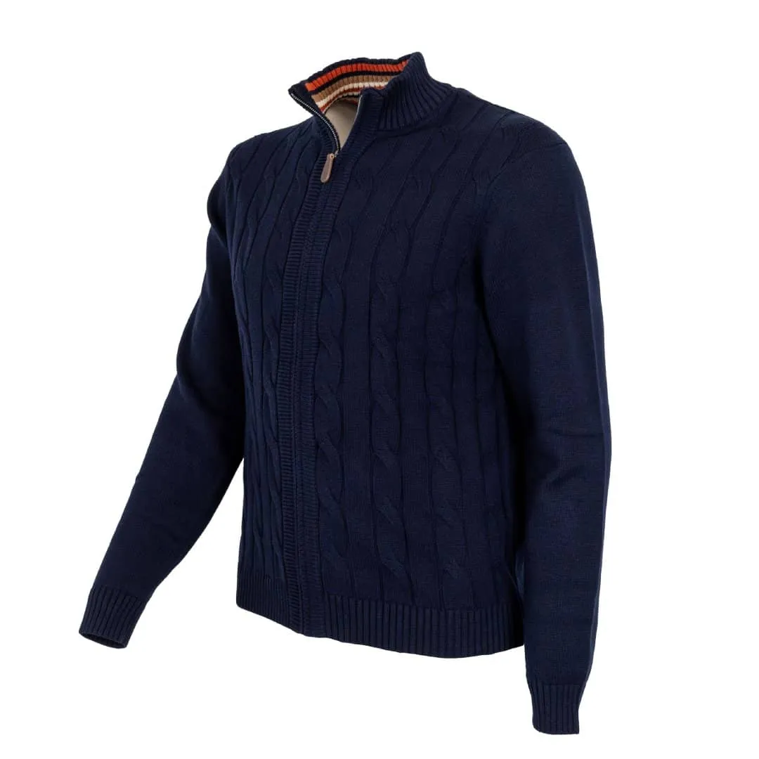 Pull full zip torsadé bleu marine
