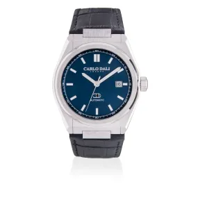 "1888 automatic" BLACK, SILVER & BLUE LEATHER WATCH