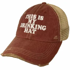 "This is My Drinking Hat" Retro Brand Dark Red Distressed Mesh Adj. Hat Cap