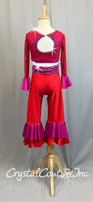 Red and Pink Disco Style Two Piece - Rhinestones