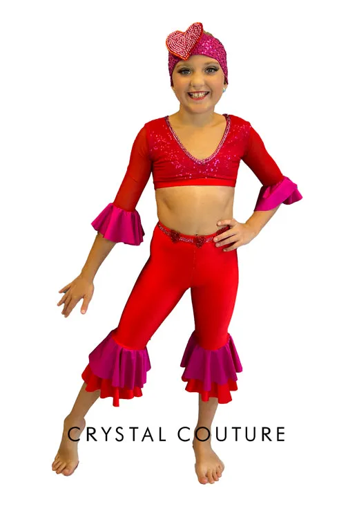 Red and Pink Disco Style Two Piece - Rhinestones