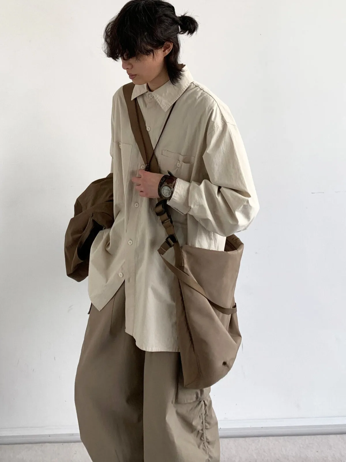 Retro Long Sleeve Solid Color Shirt
