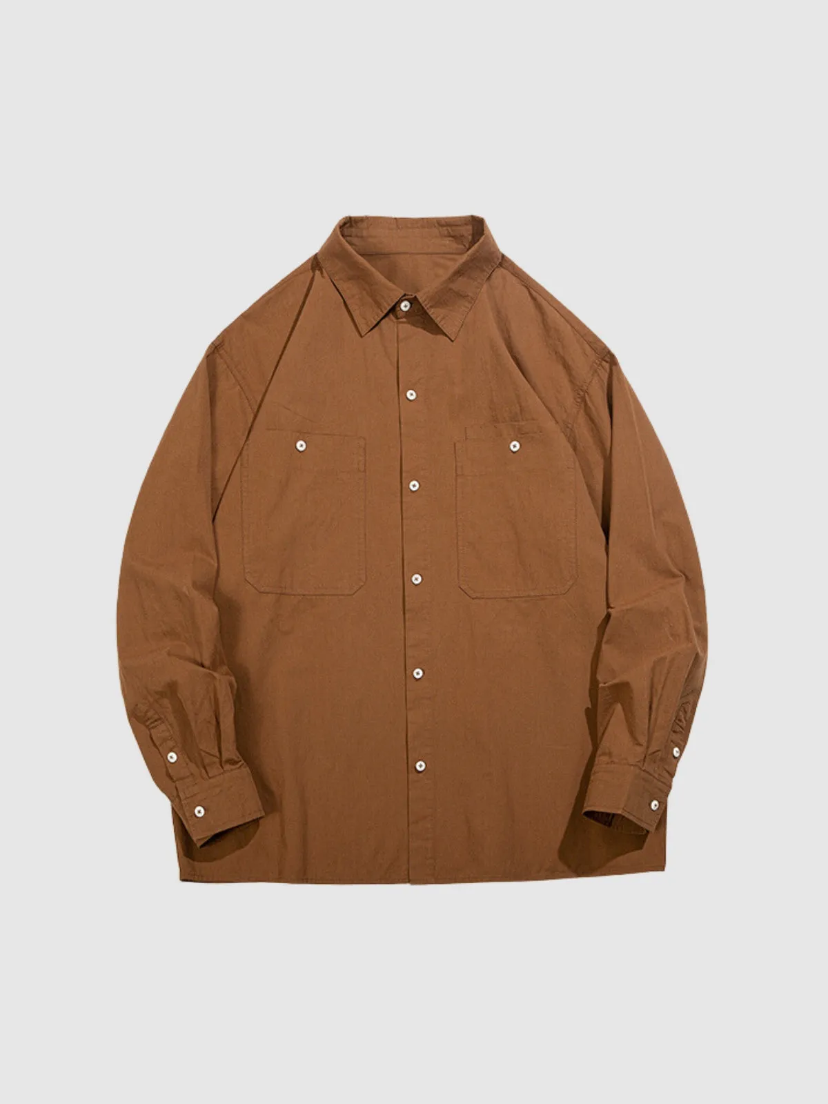 Retro Long Sleeve Solid Color Shirt