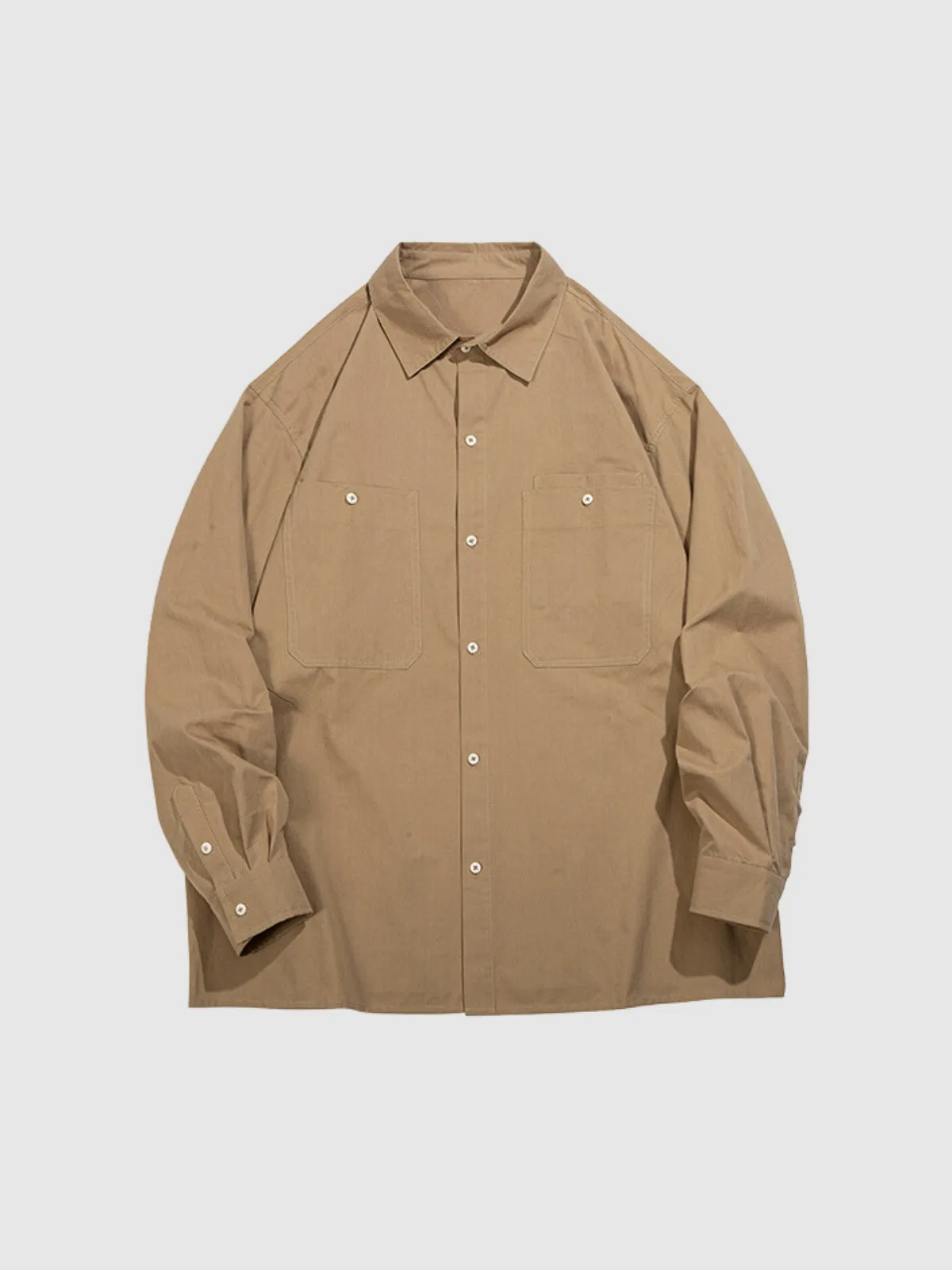Retro Long Sleeve Solid Color Shirt