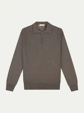 Ribbed Zipper Polo Ash Grey