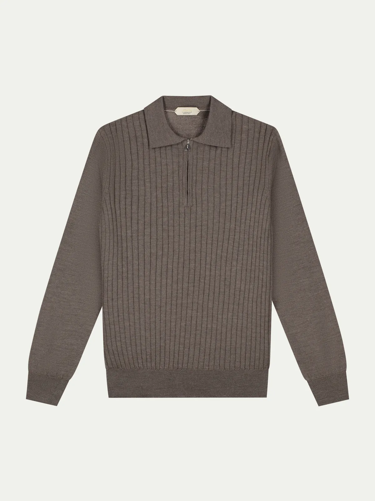 Ribbed Zipper Polo Ash Grey