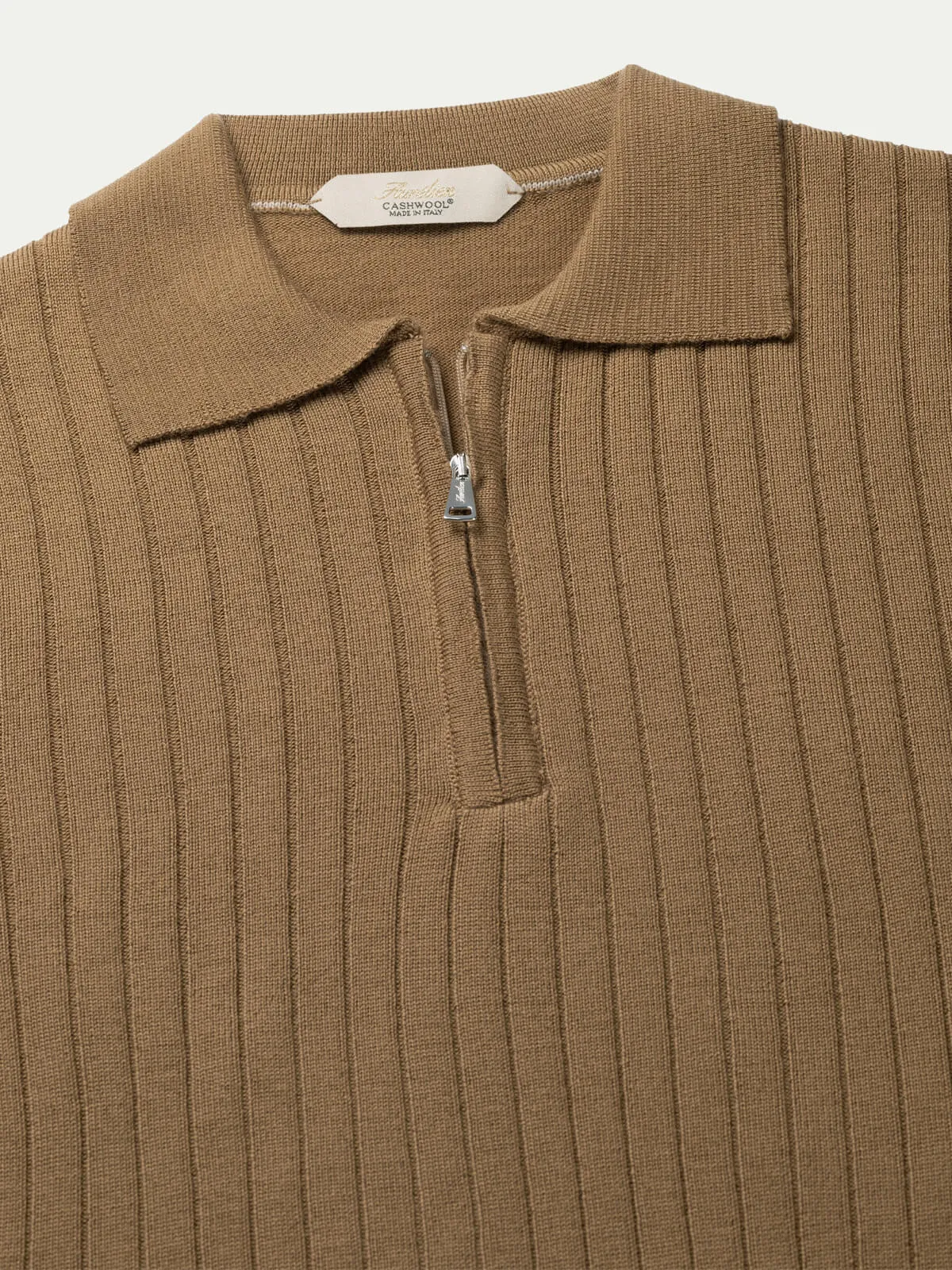 Ribbed Zipper Polo Dark Beige