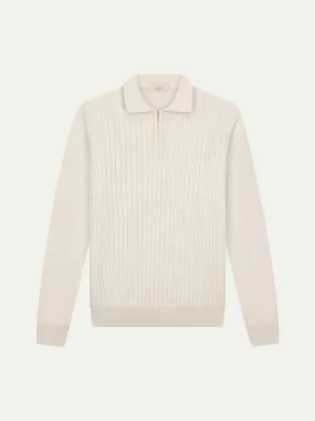 Ribbed Zipper Polo Light Beige