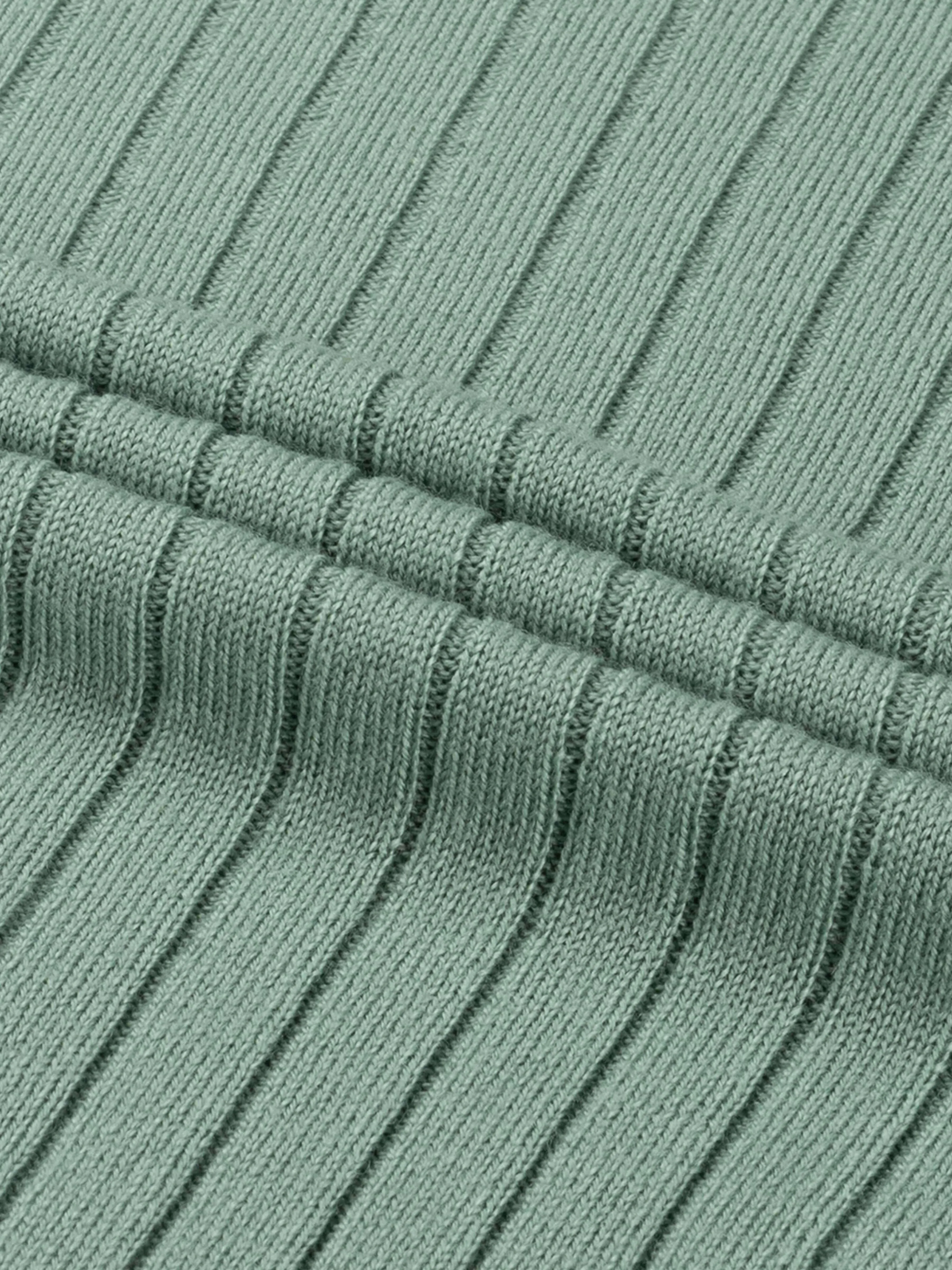 Ribbed Zipper Polo Light Green